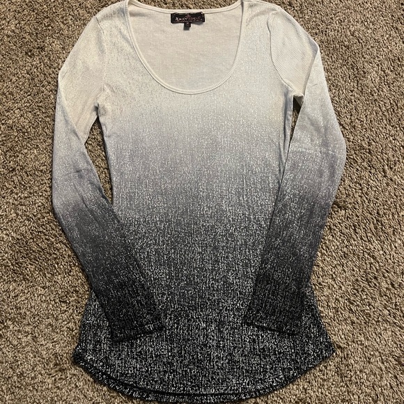 Black and White Ombre Long Sleeve Shirt with Metallic Speckles - Picture 1 of 4